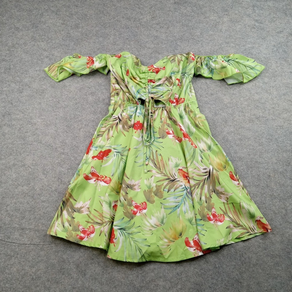 AREA Dress Womens Medium Green Floral Off Shoulder Ruched Tropical Summer